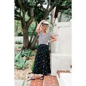 Gibson x Hi Sugarplum! Potofino Maxi Skirt Size L Tiered Black White NWT B9